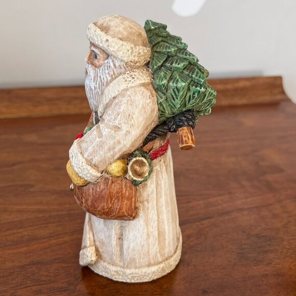 Midwest Woodland Santa Figurine St. Nick Cream Coat w/ Tree on Back Toys Resin - Picture 5 of 10